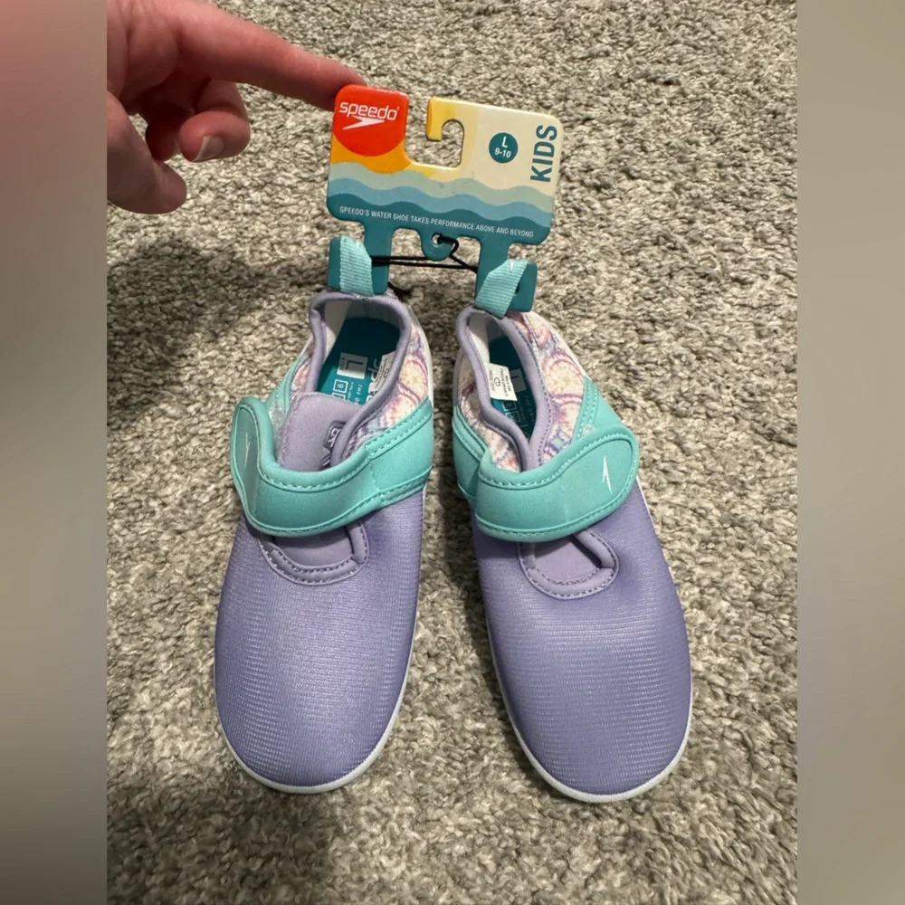 Speedo Surfwalker Purple & Teal Velcro Size Large 9-10 Toddler Girl Water Shoes